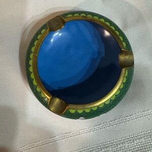 Colorful Antique Chinese Cloisonné Ashtray Blue Green
